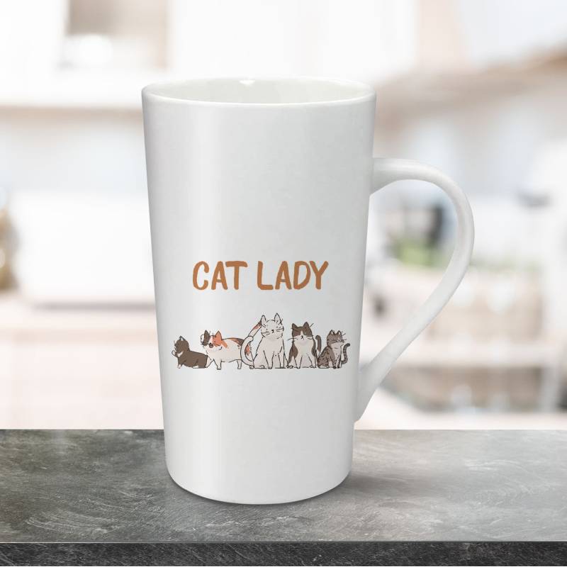 Személyre szabott tejeskávé bögre 470ml - Cat lady